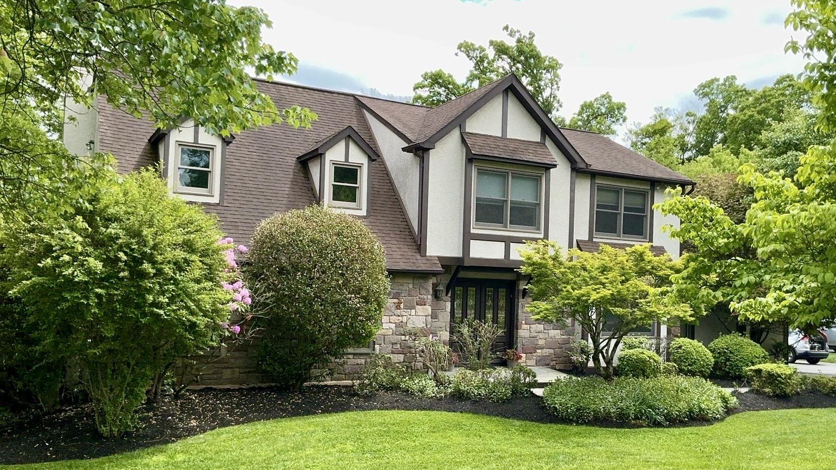 Home inspection by David Bollinger — Tudor Revival home with stucco, timber and stone in Lafayette Hill, Pennsylvania