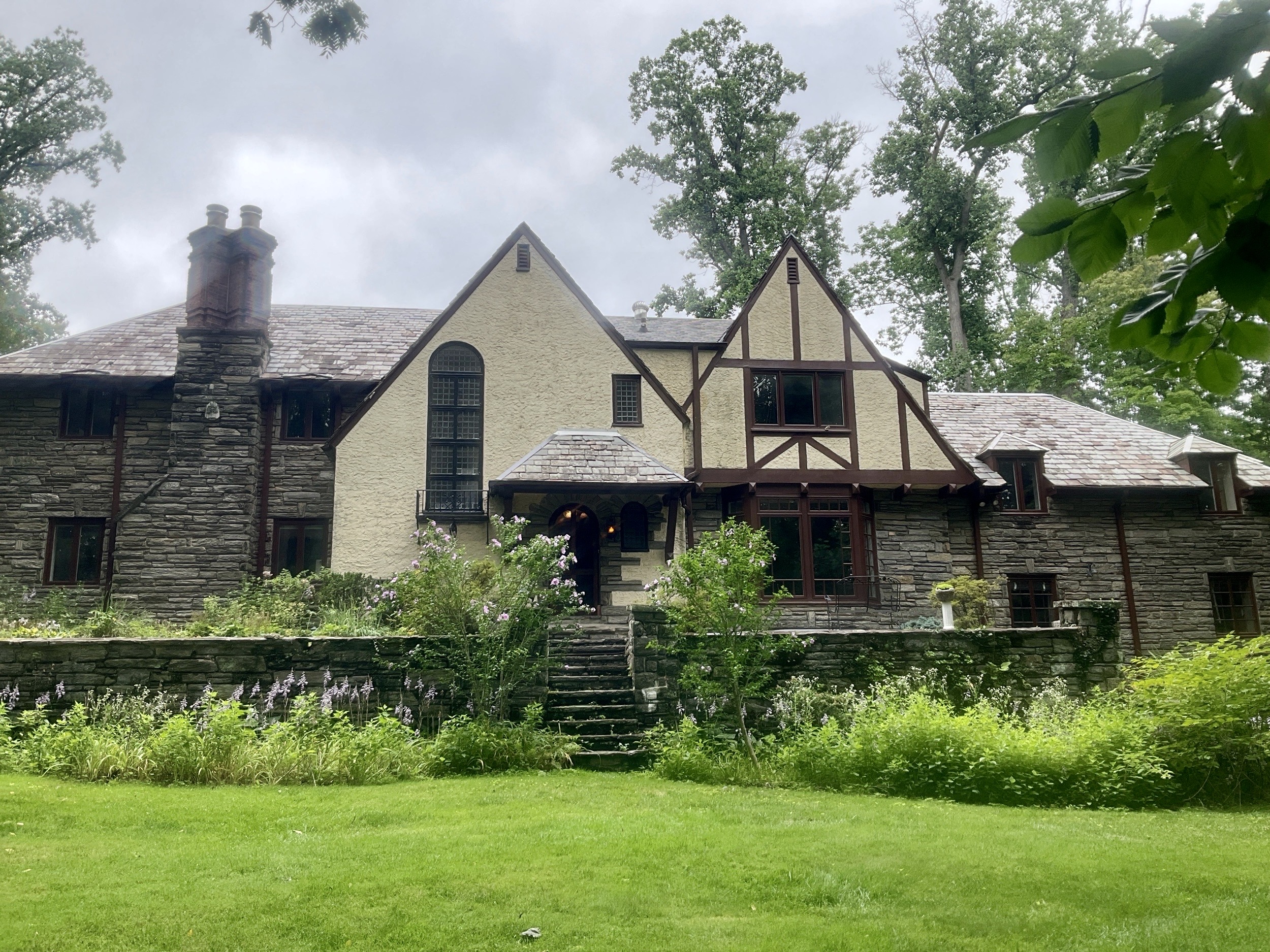 Home inspection by Michael Kelley — stone and stucco Tudor with slate roof in Wynnewood, Pennsylvania