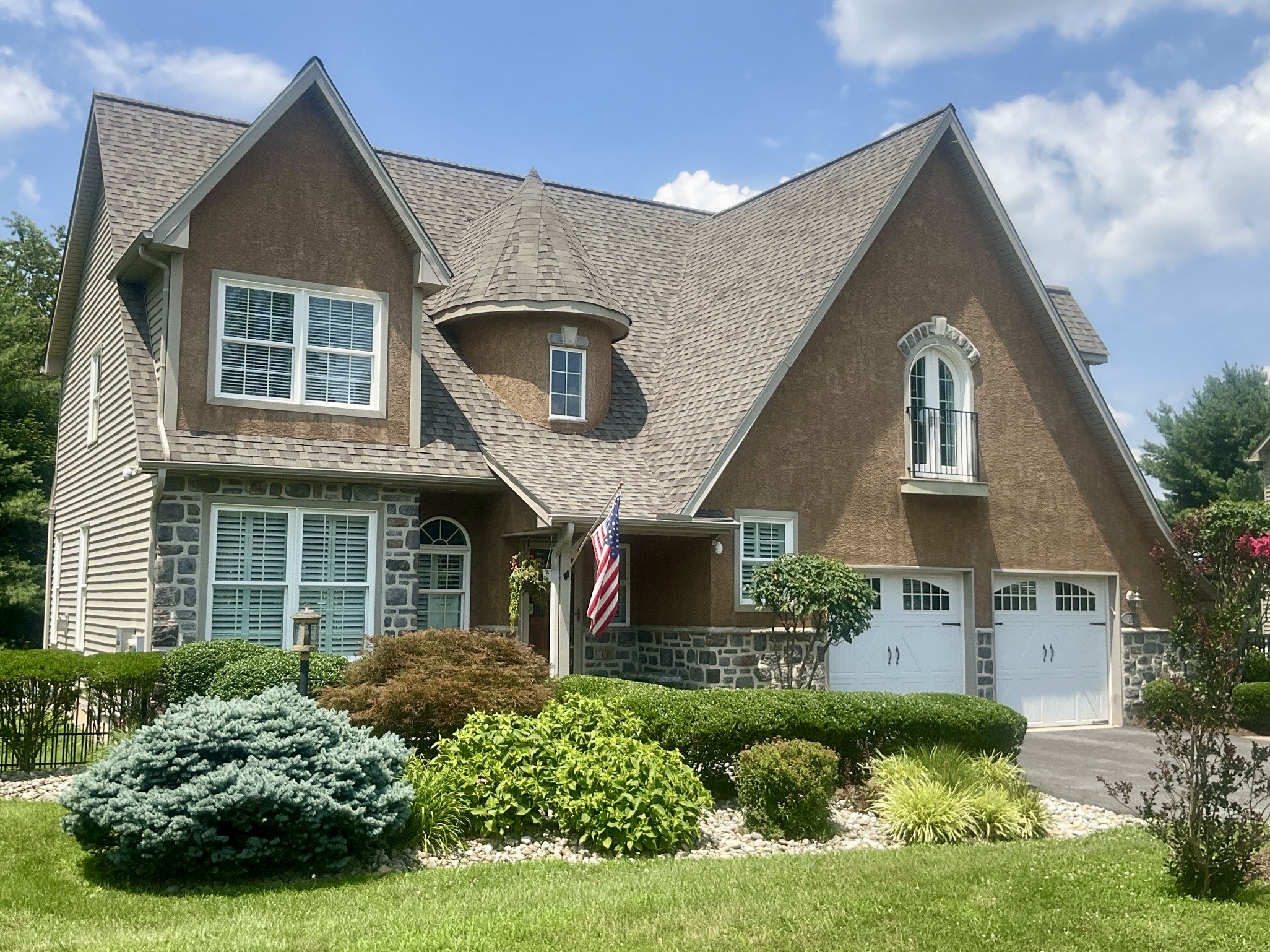 Home inspection by Michael Baltrush — turreted stone and stucco colonial in Media, Pennsylvania