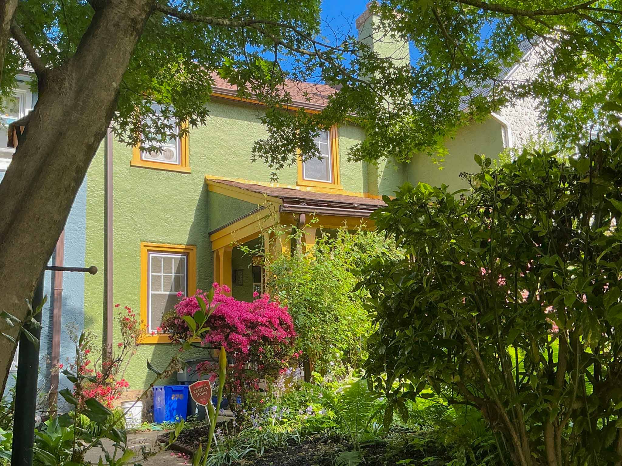 ValueGuard home inspection — painted stucco Arts and Crafts twin behind a garden in Mt. Airy Philadelphia