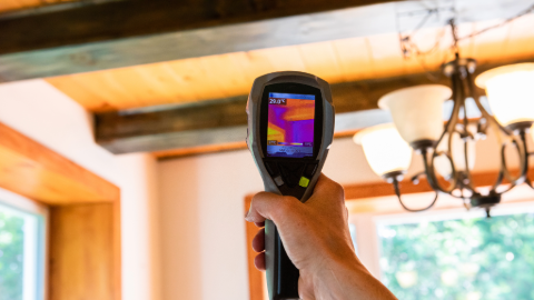 Home inspector using thermal imaging camera to detect hidden moisture, energy leaks, and insulation issues during a thorough home inspection in Greater Philadelphia