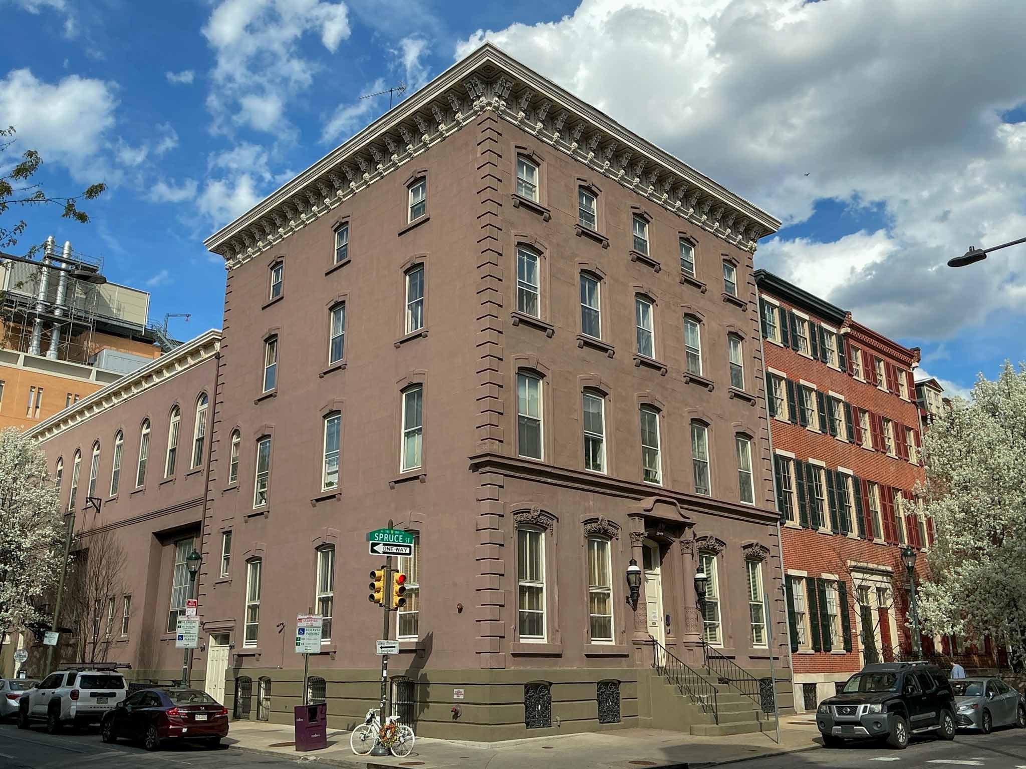 ValueGuard home inspection — Federal-era brick twin with paired marble Doric column portico at 908 and 910 in Washington Square West Philadelphia