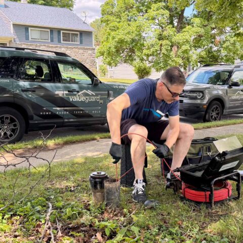 Sewer scope inspection of a King of Prussia home's main sewer line by ValueGuard technician Matt Maraldo